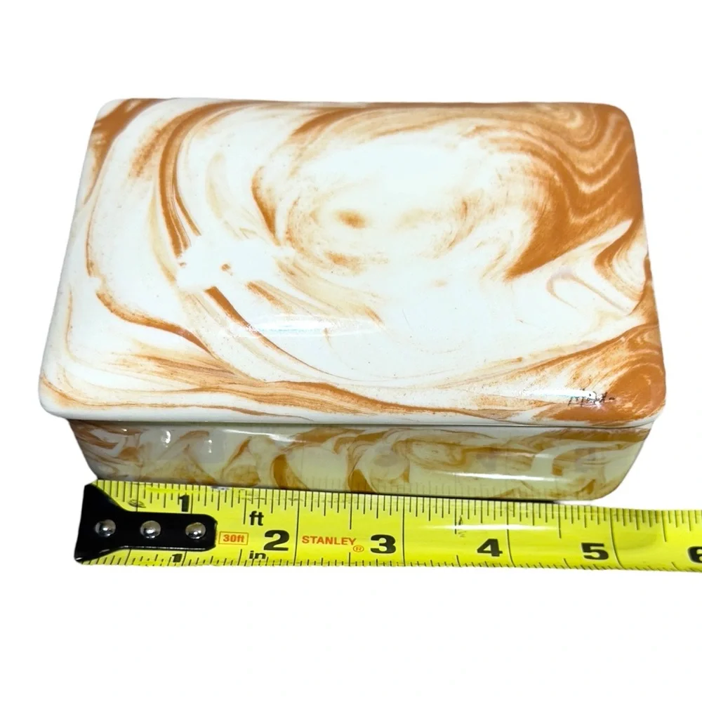 Vintage Jewelry Box Trinket  Handmade 5x4 Signed Smooth Clay 5x4x2 Swirl